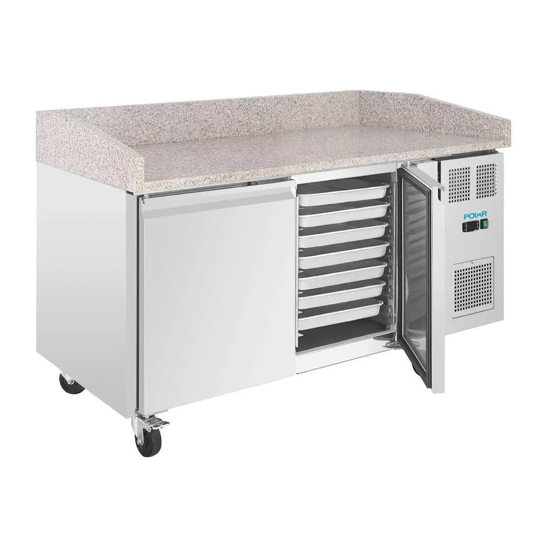 Polar U-Series Pizzatisch 2 Türen mit Granitplatte 428 Liter auf Rollen - Image 6