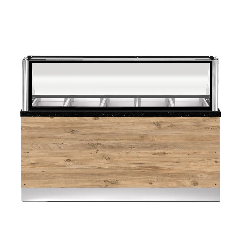 PRO LINE Bain-Marie 5x 1/1GN, 180x88x134cm, schwarzer Granit, LED Beleuchtung