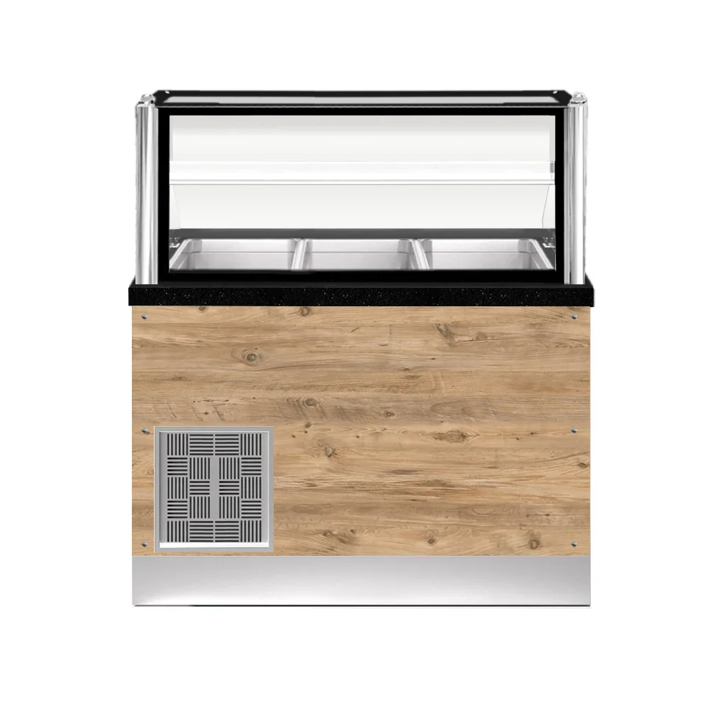 PRO LINE Salattheke 3x 1/1GN, 110x88x134cm, schwarzer Granit, LED Beleuchtung