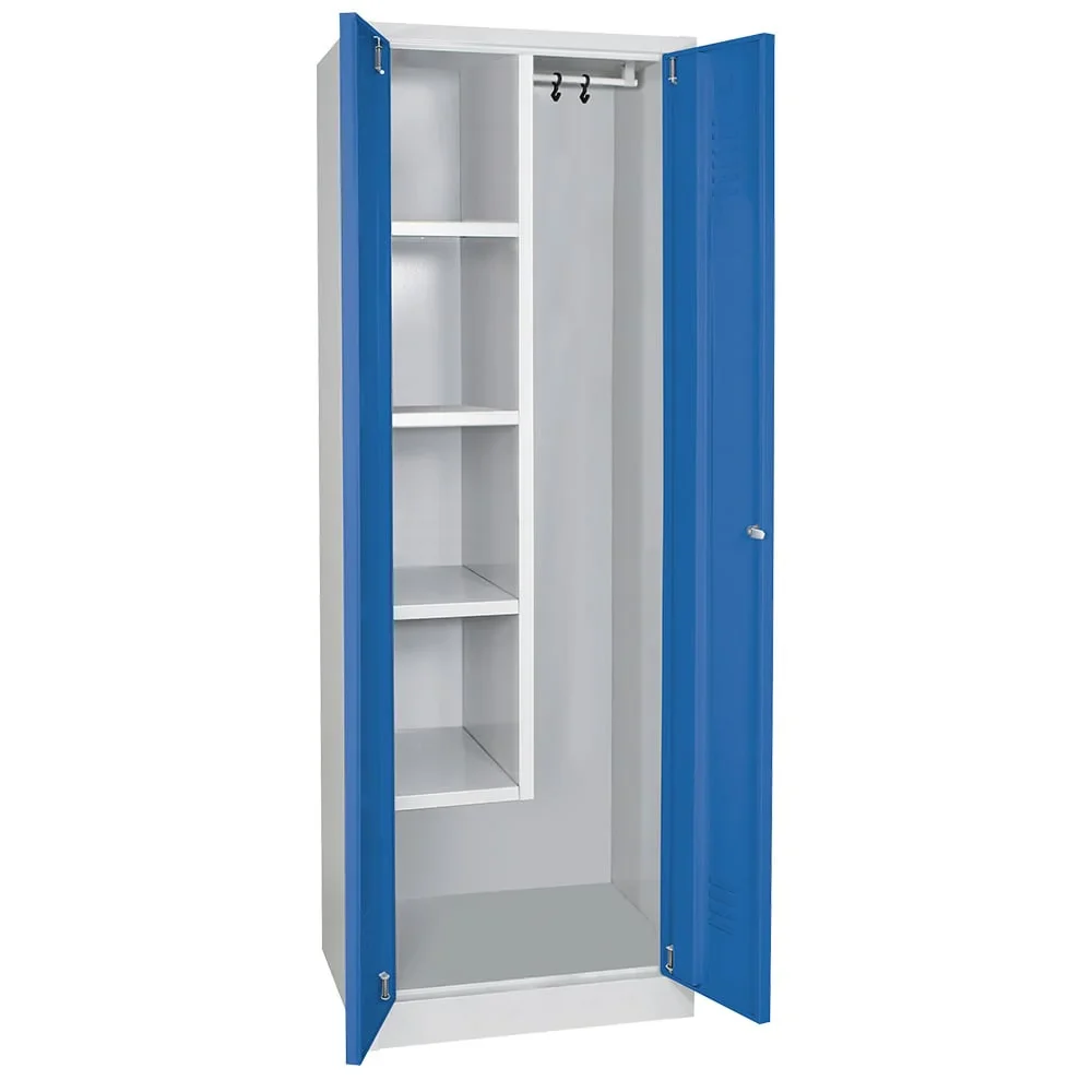 Putzmittelschrank mit Sockel, BxTxH 600x500x1800 mm, Korpus lichtgrau, Türen blau - Image 2