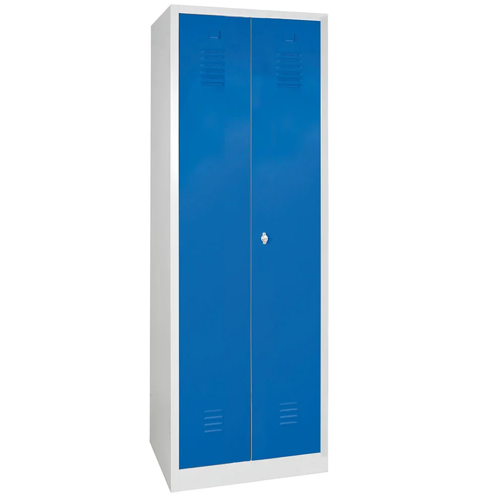 Putzmittelschrank mit Sockel, BxTxH 600x500x1800 mm, Korpus lichtgrau, Türen blau - Image 3