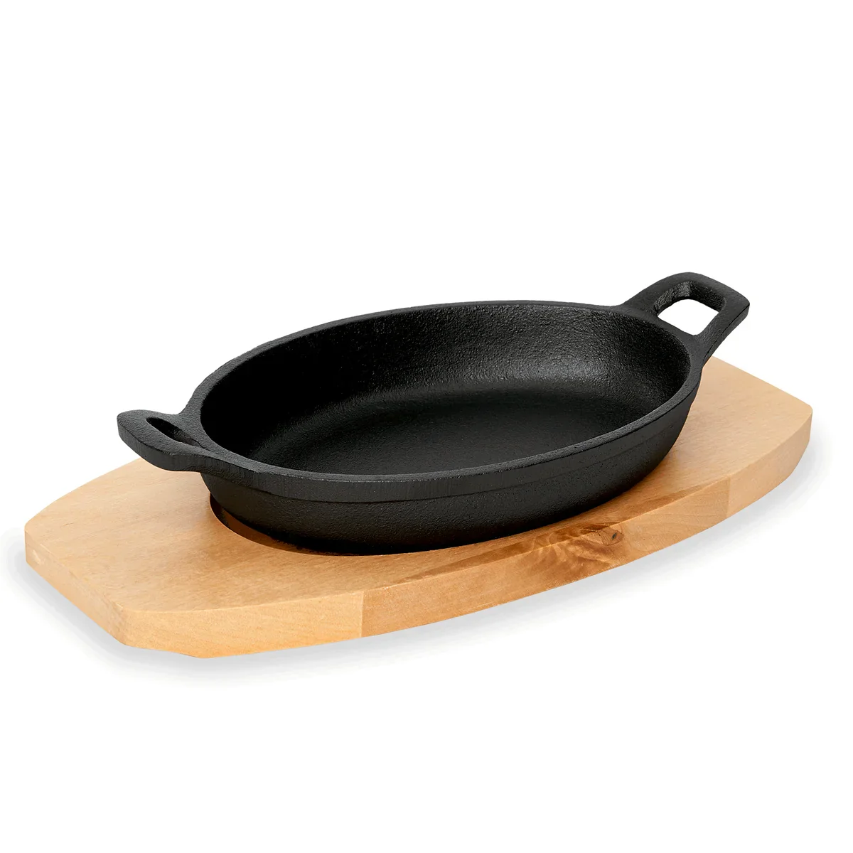 Servierpfanne Cast Iron 35, mit Holzuntersetzer, 18 x 12 x 3 cm