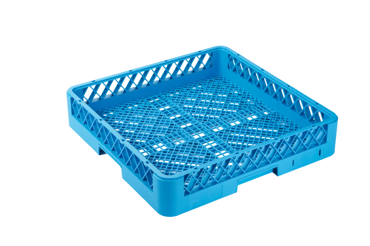 Spülkorb 500x500 mm ohne Aufteilung für Besteck, feinmaschig, blau