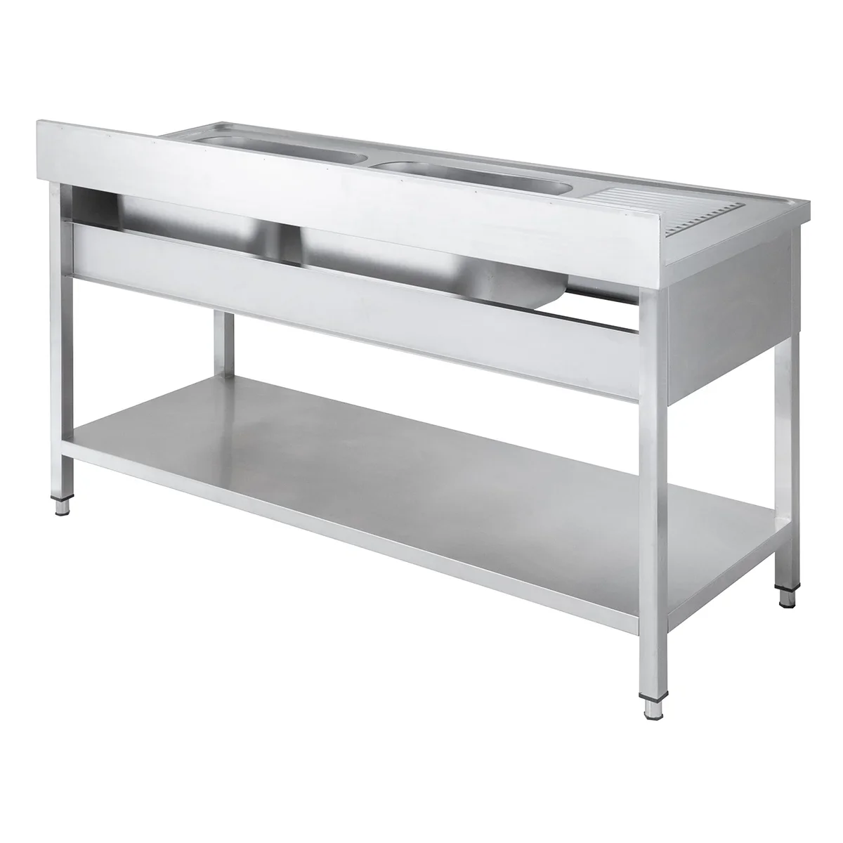 Spültisch Basic 16x6 mit 2 Becken rechts, Aufkantung und Grundboden - Image 4