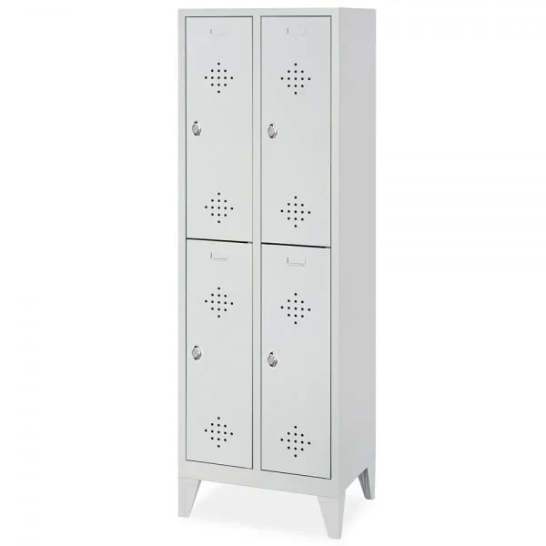 Stahl-Fächerschrank mit Füßen und Drehriegelverschluss, 4 Fächer, BxTxH 610x500x1850 mm