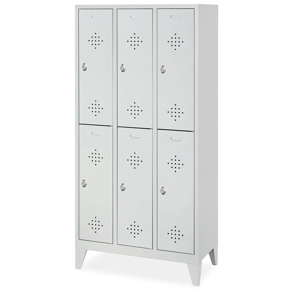 Stahl-Fächerschrank mit Füßen und Drehriegelverschluss, 6 Fächer, BxTxH 900x500x1850 mm
