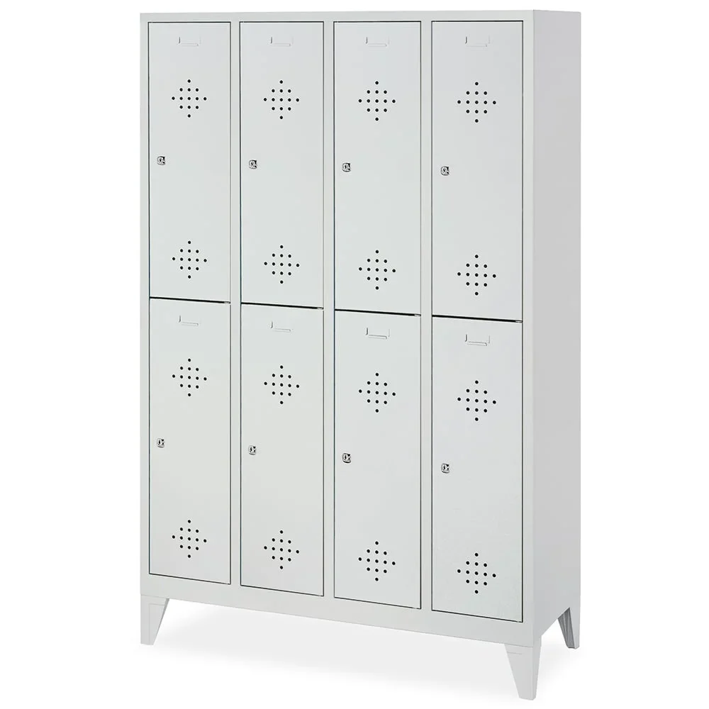 Stahl-Fächerschrank mit Füßen und Zylinderschloss, 8 Fächer, BxTxH 1190x500x1850 mm