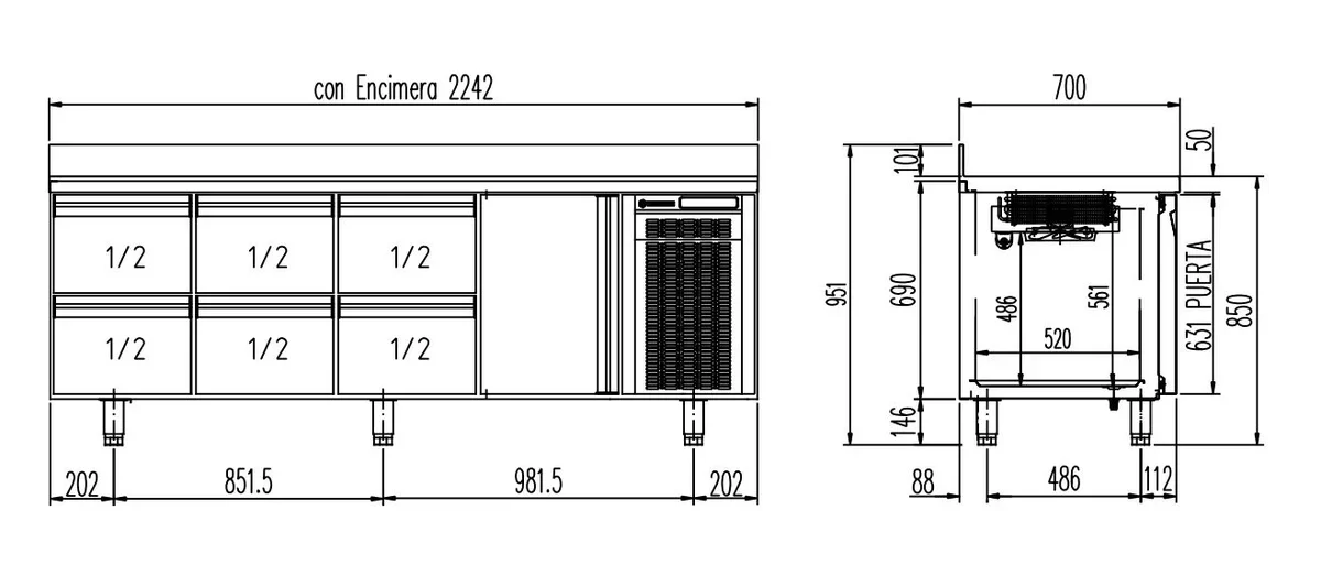 Tiefkühltisch Premium 1/6 mit Aufkantung - Image 3